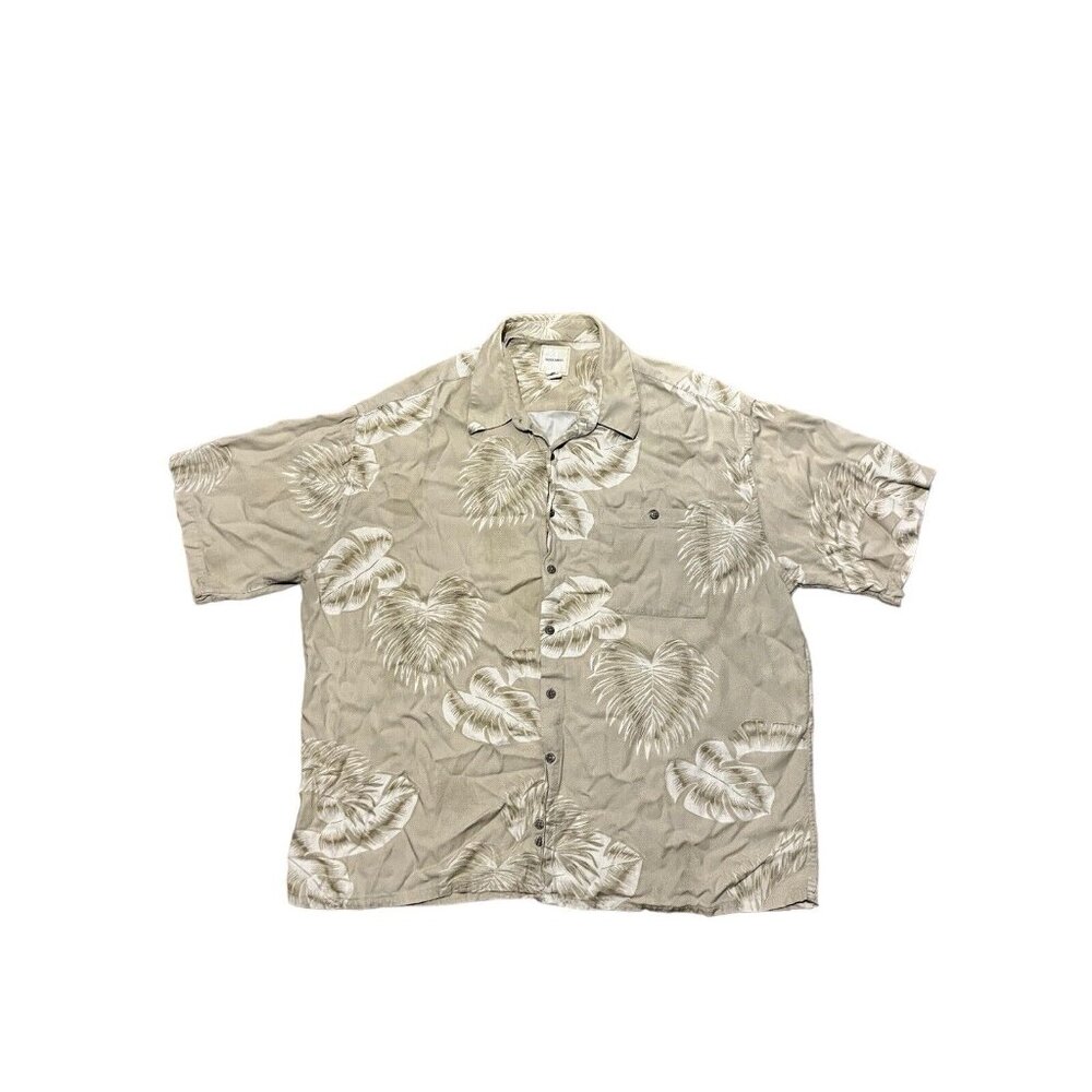 Saddlebred Men’s Floral Leaves Hawaiian Tan Short Sleeves Shirt XXL